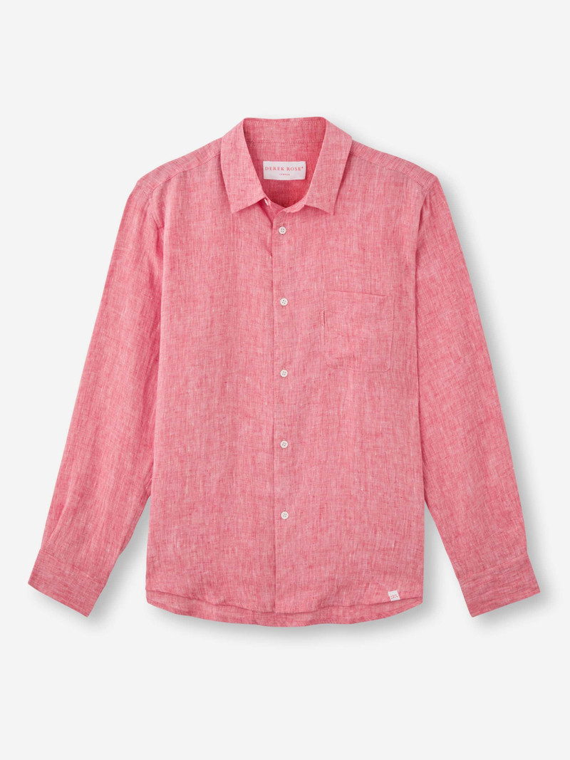 Derek Rose Men's Shirt Monaco Linen Red outlook