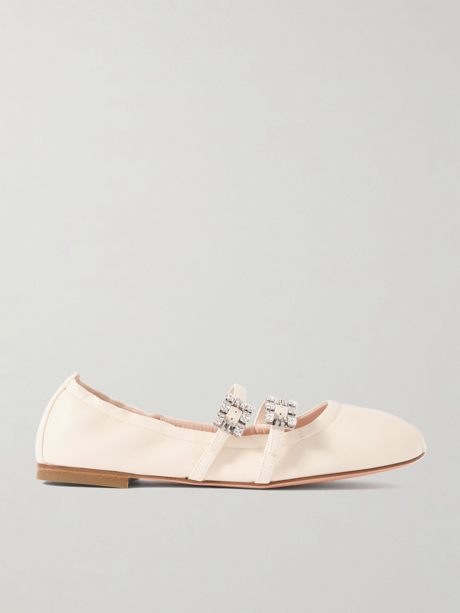 Crystal-embellished leather ballet flats Off-white - 1