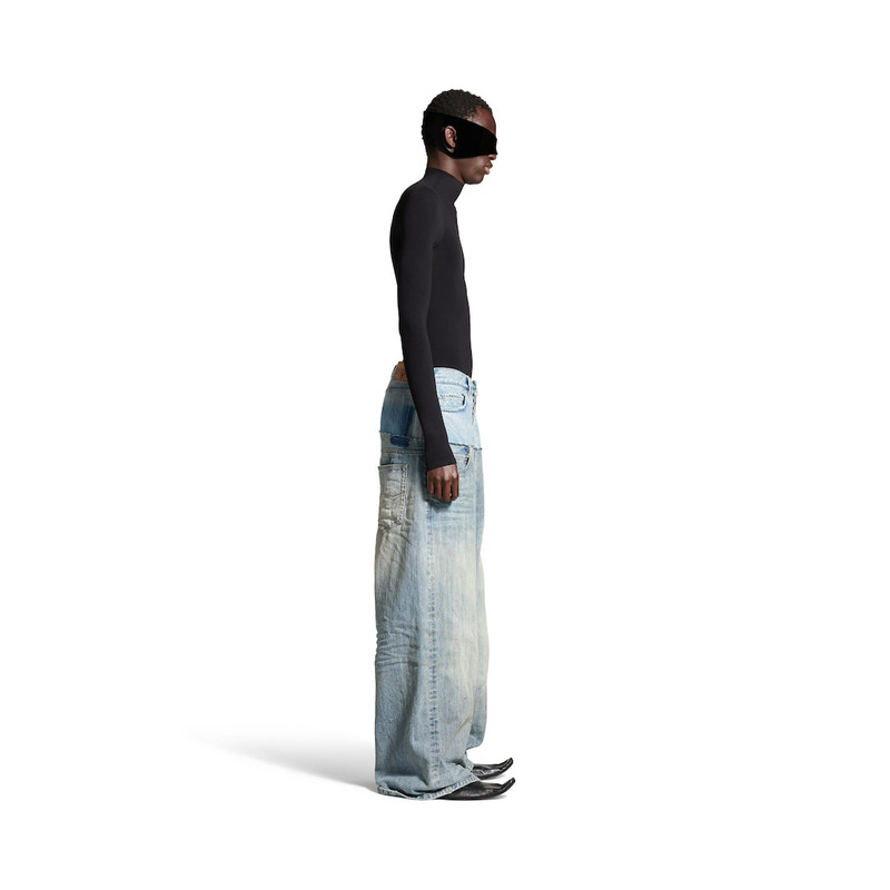 Men's Cut-up Baggy Pants in Blue 4