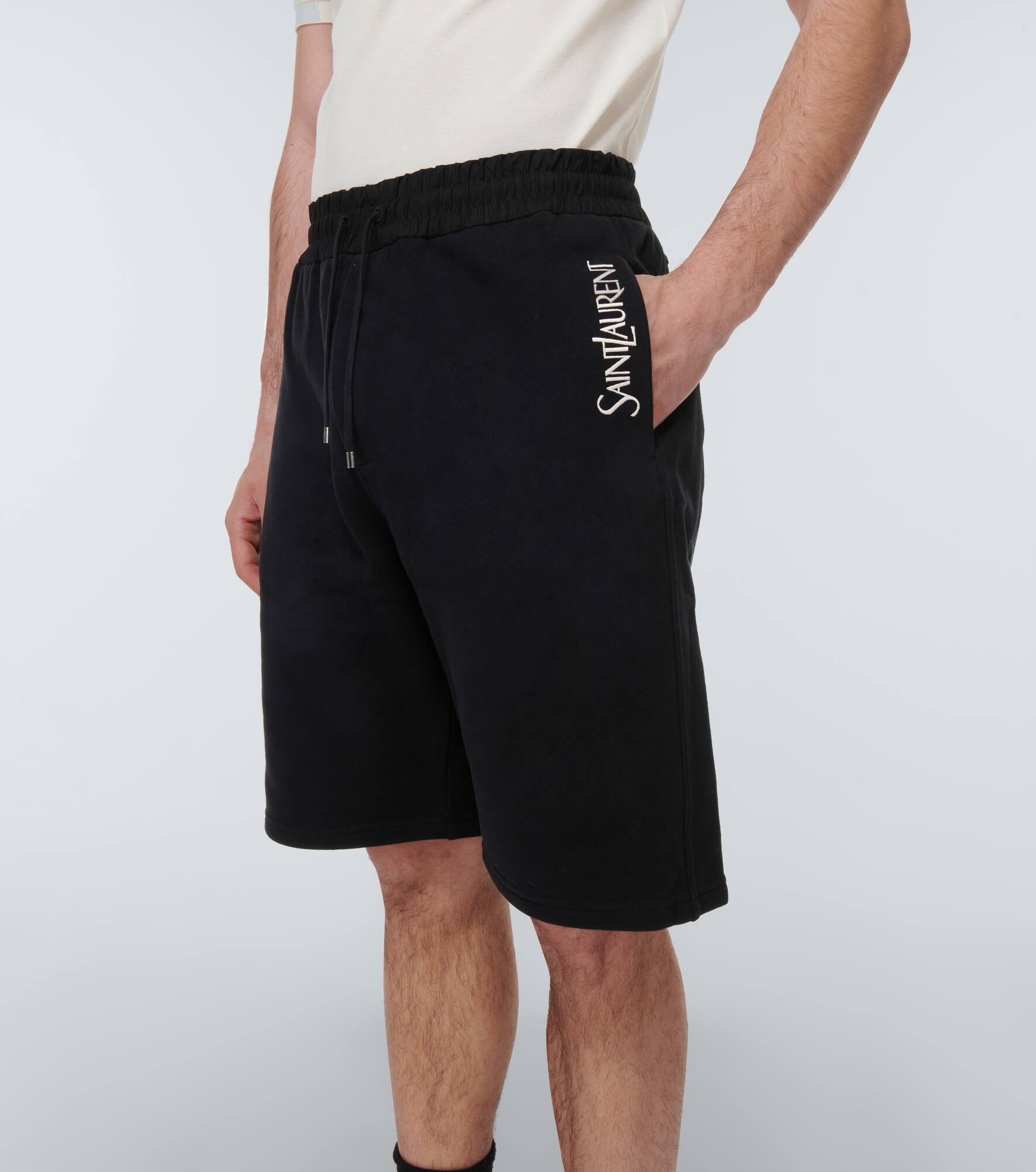Embroidered cotton jersey track shorts - 5