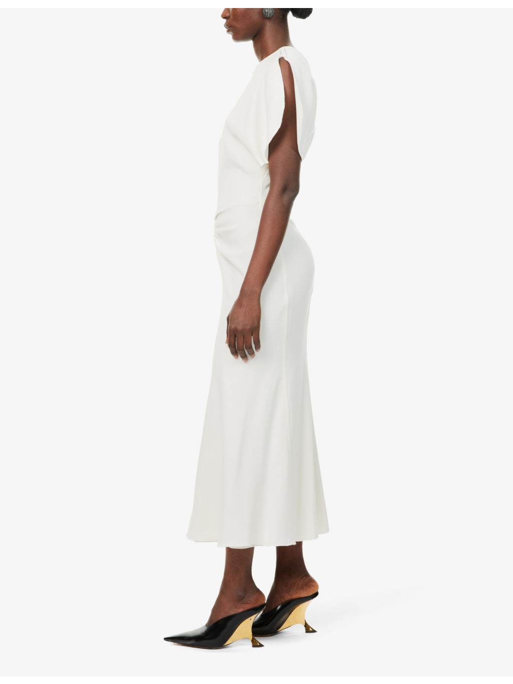 Gathered ruffle-sleeve woven midi dress - 3