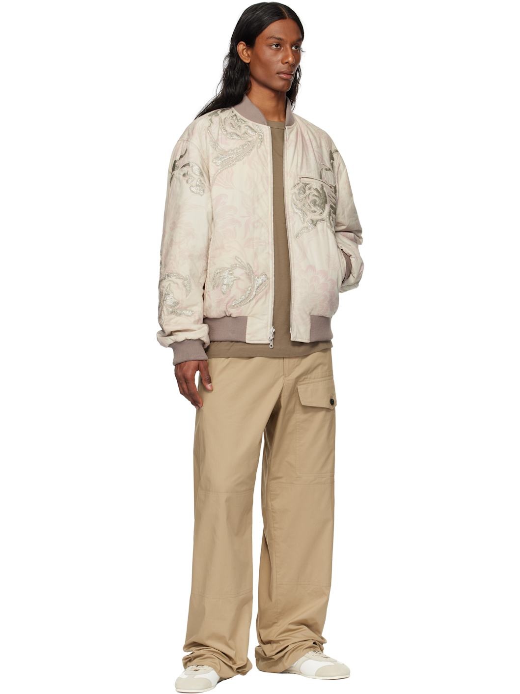 Dries Van Noten Off-White Pink Floral Reversible Bomber Jacket