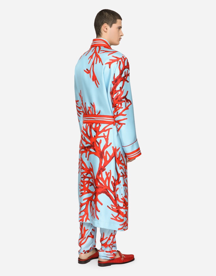 Coral-print silk robe - 3