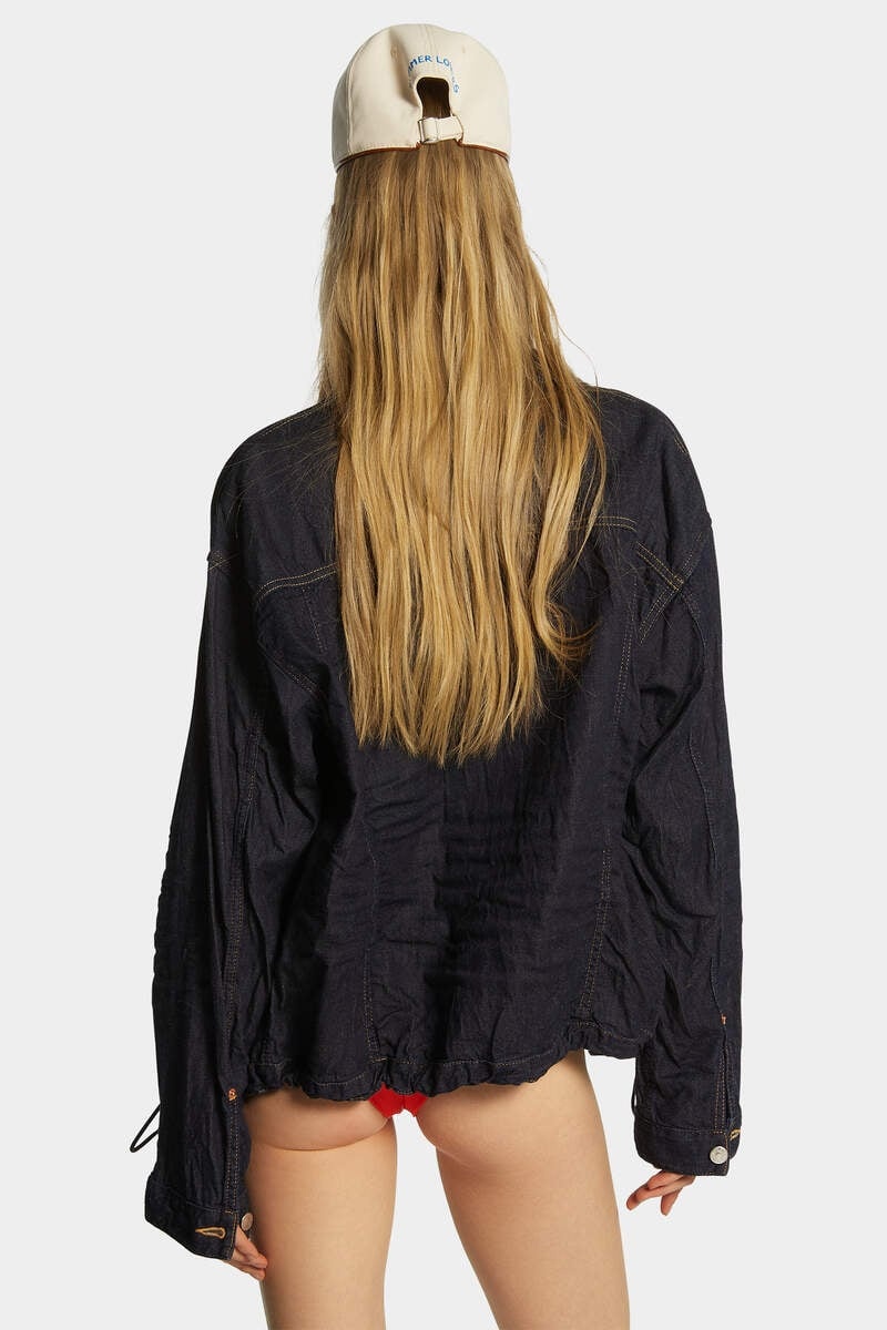 SUMMER LOVERS DARK WASH DENIM DRAWSTRING SHIRT - 4