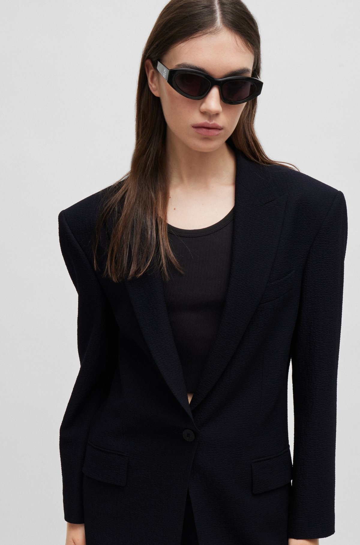 LONGLINE OVERSIZE-FIT JACKET IN SEERSUCKER FABRIC - 5