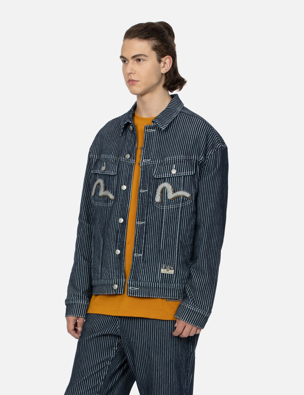 SEAGULL AND WHEEL OF WISDOM PRINT LOOSE FIT DENIM JACKET - 7
