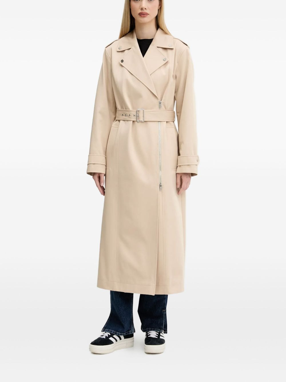 belted zip-front coat - 4