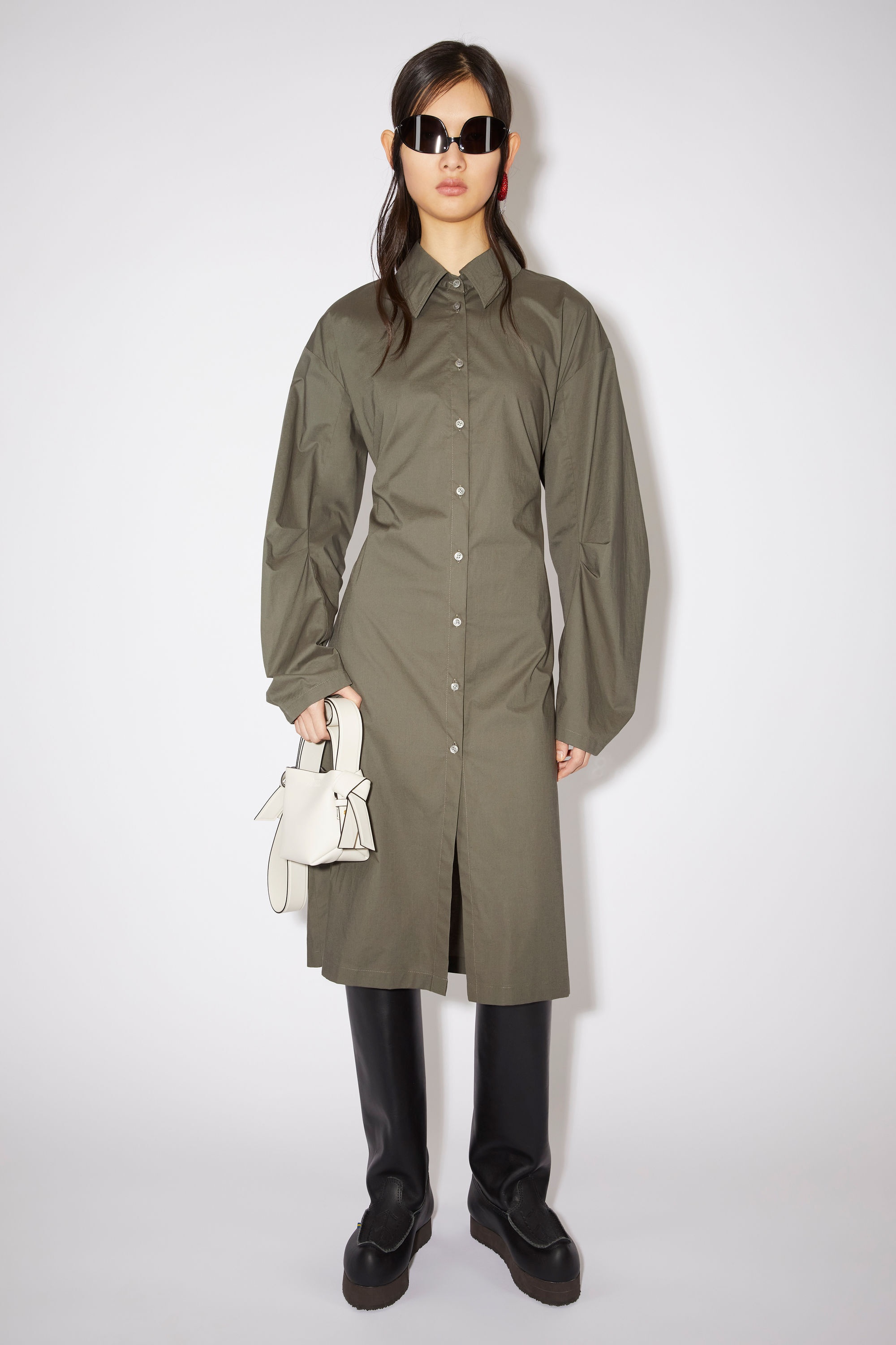 Cut-out midi shirt dress - Mud grey - 2