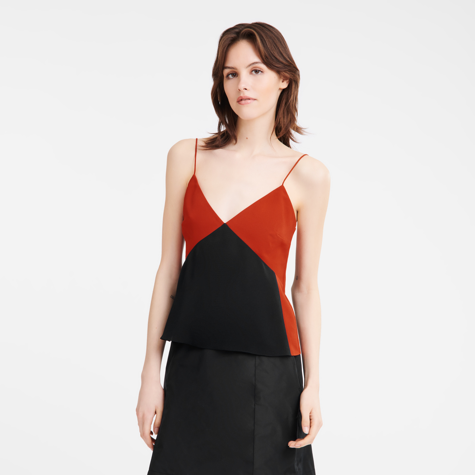 Thin strap top Paprika/Black - Crepe de Chine - 2