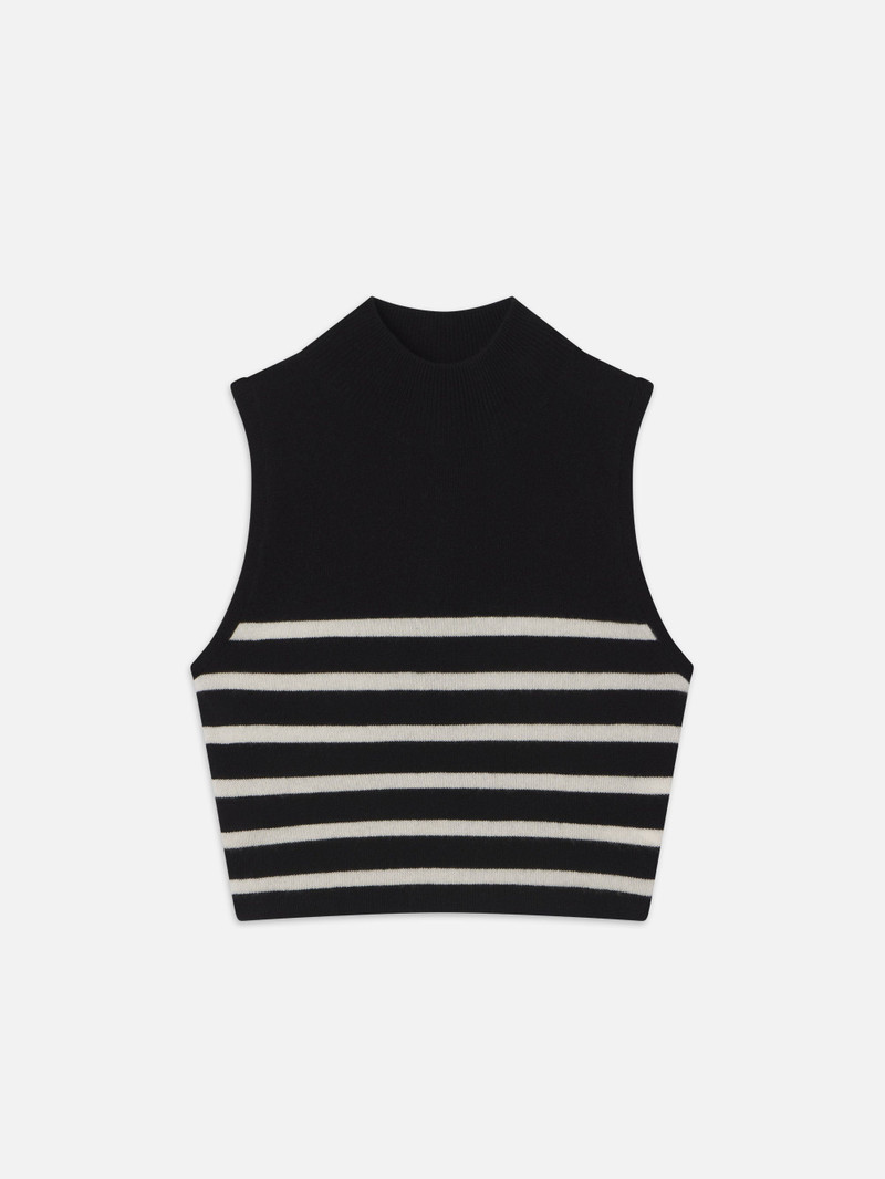 Cropped Cashmere Mockneck in Black Multi - 1