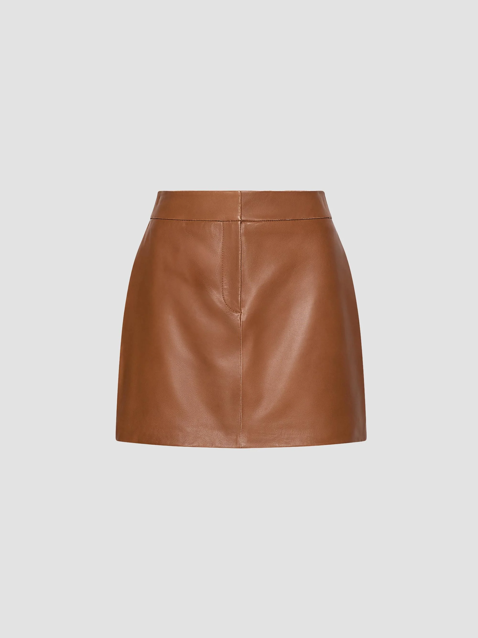 Women's Leather Mini Skirt - Tobacco Brown - 1