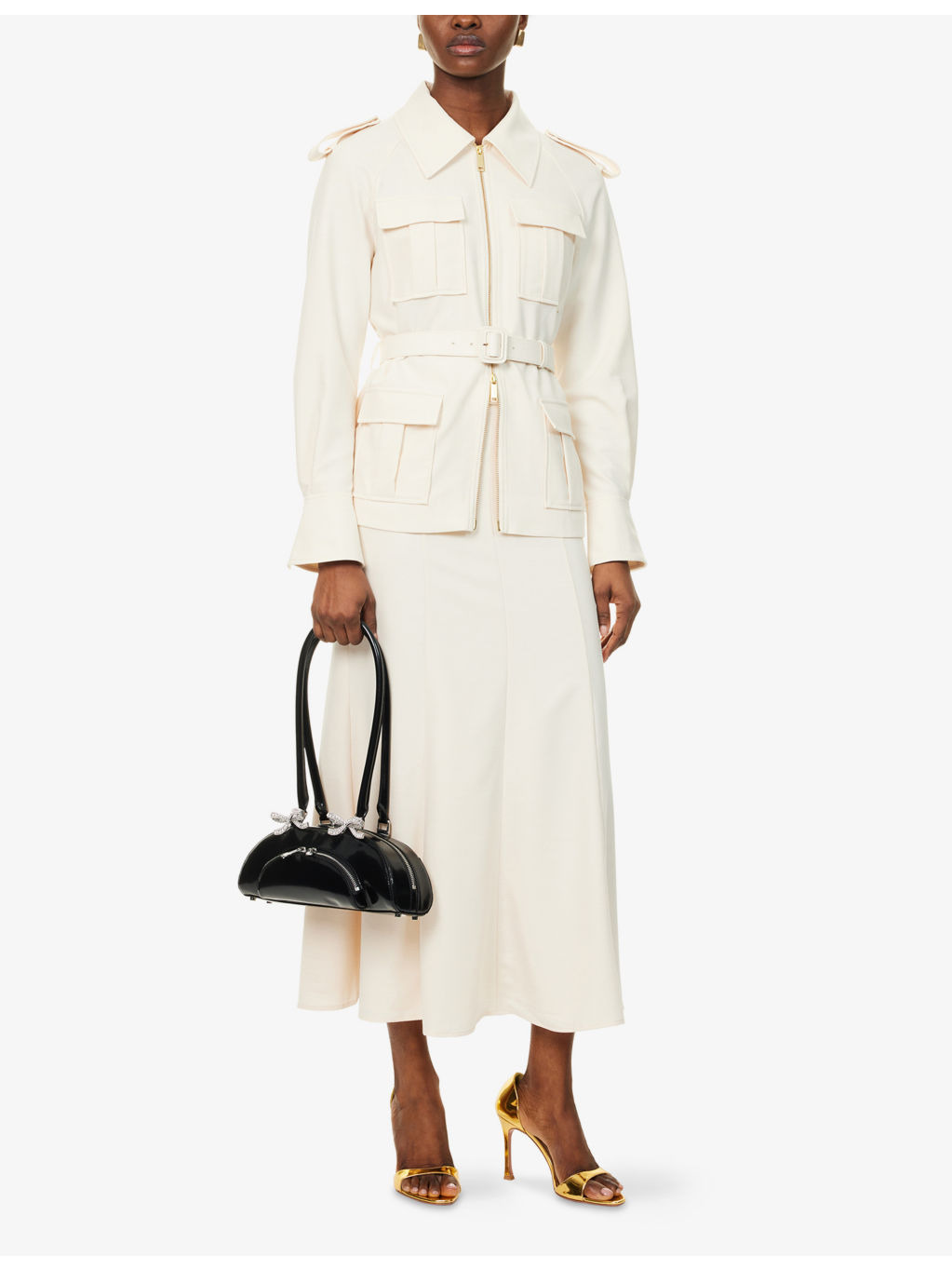 Belted Detachable-Skirt Woven Midi Dress - 2