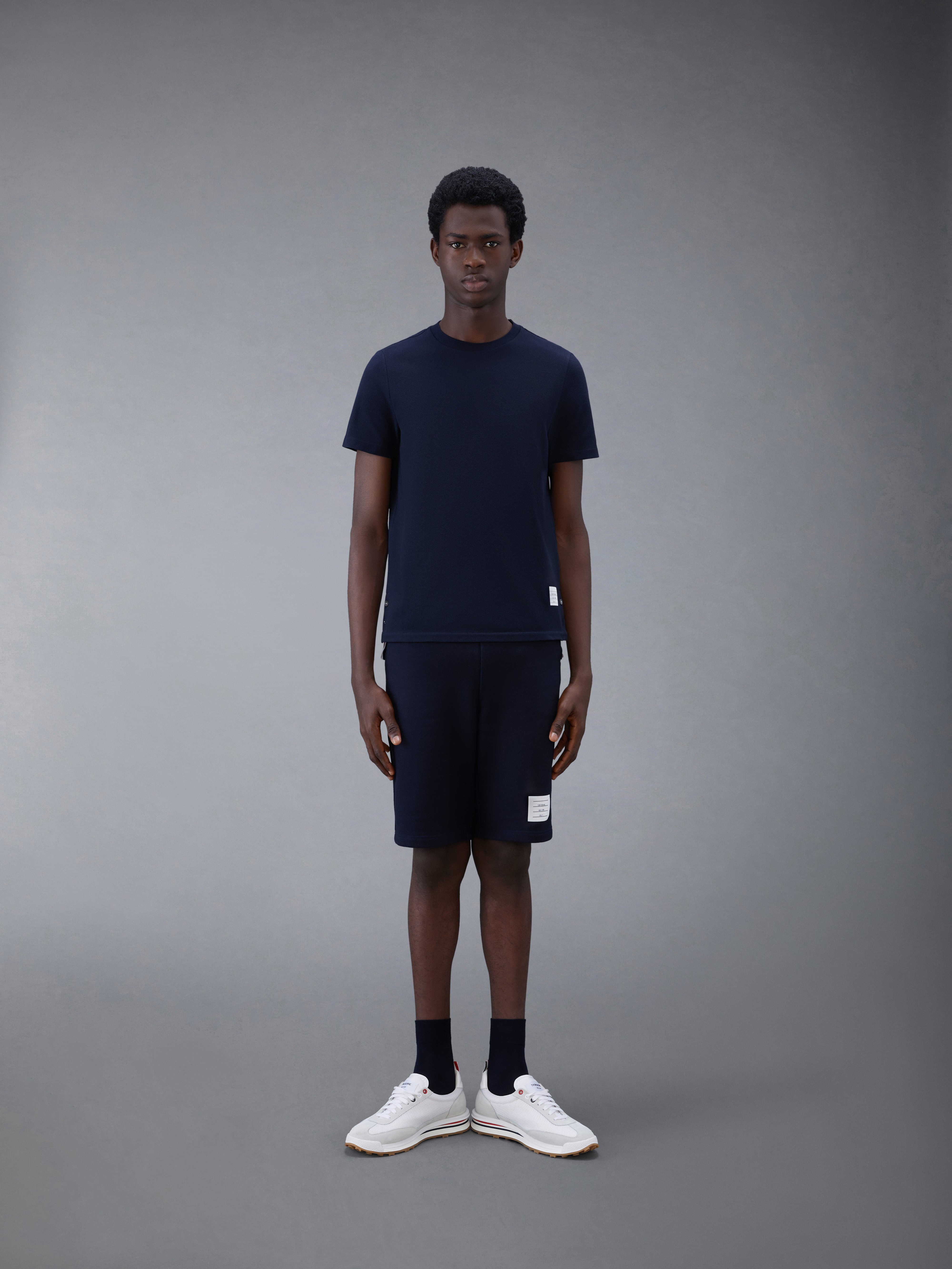 Navy Cotton Pique Center Back Stripe Relaxed Fit Tee - 3