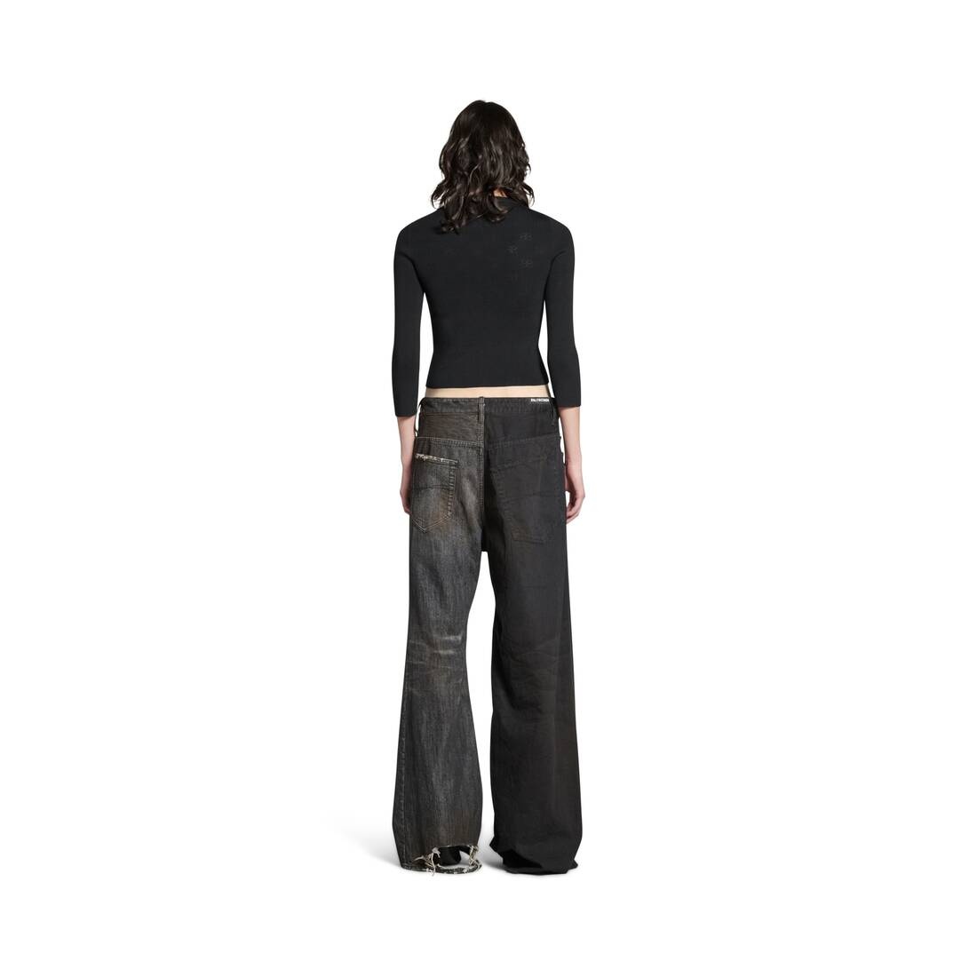 Women's Bb Allover Cropped Sweater in Black - 4