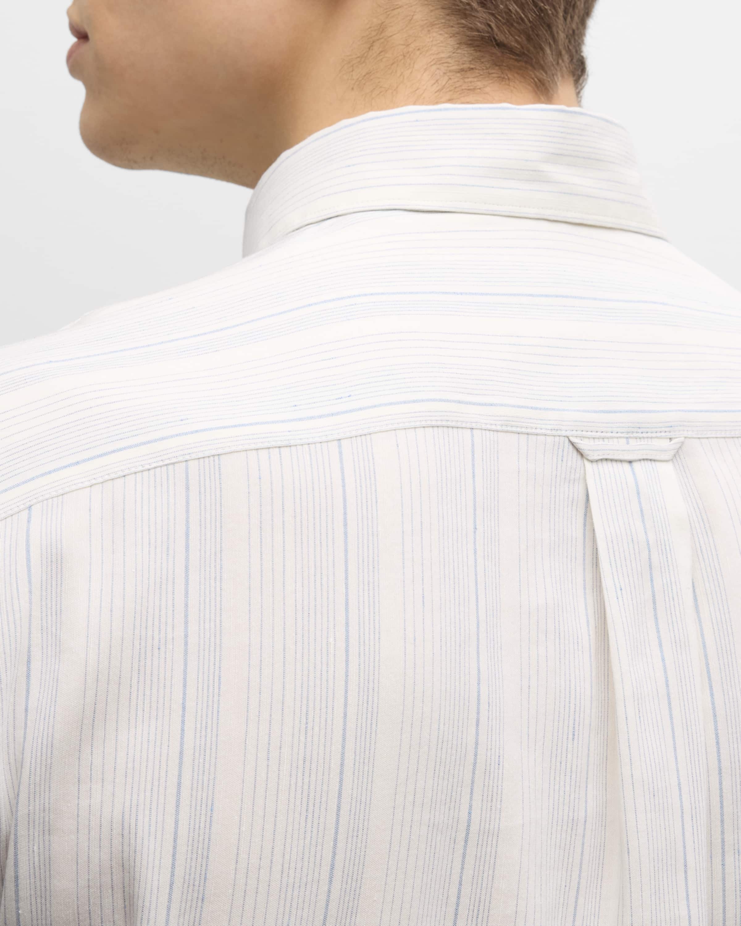 Men's Linen-Silk Stripe Short-Sleeve Shirt - 6