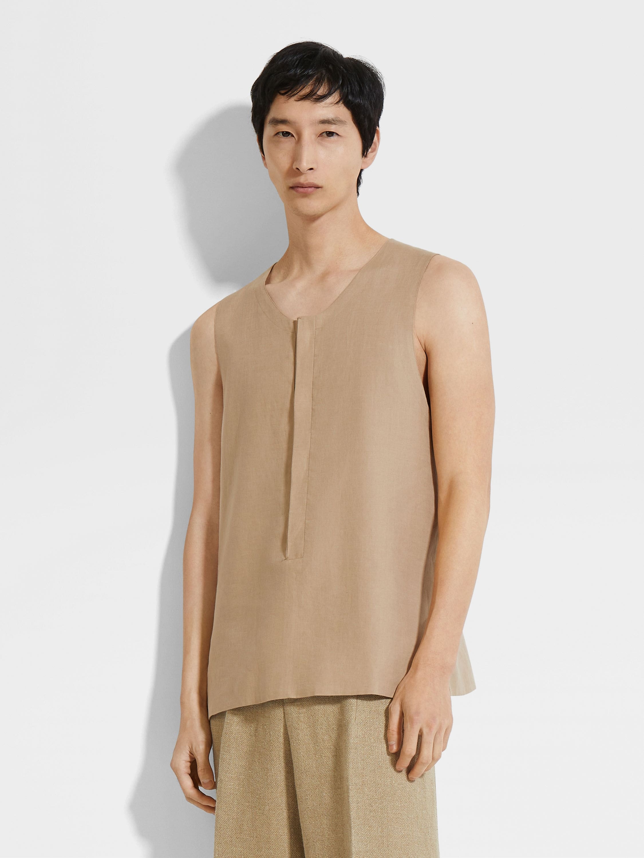 LIGHT TAUPE OASI LINO TANK SHIRT - 2