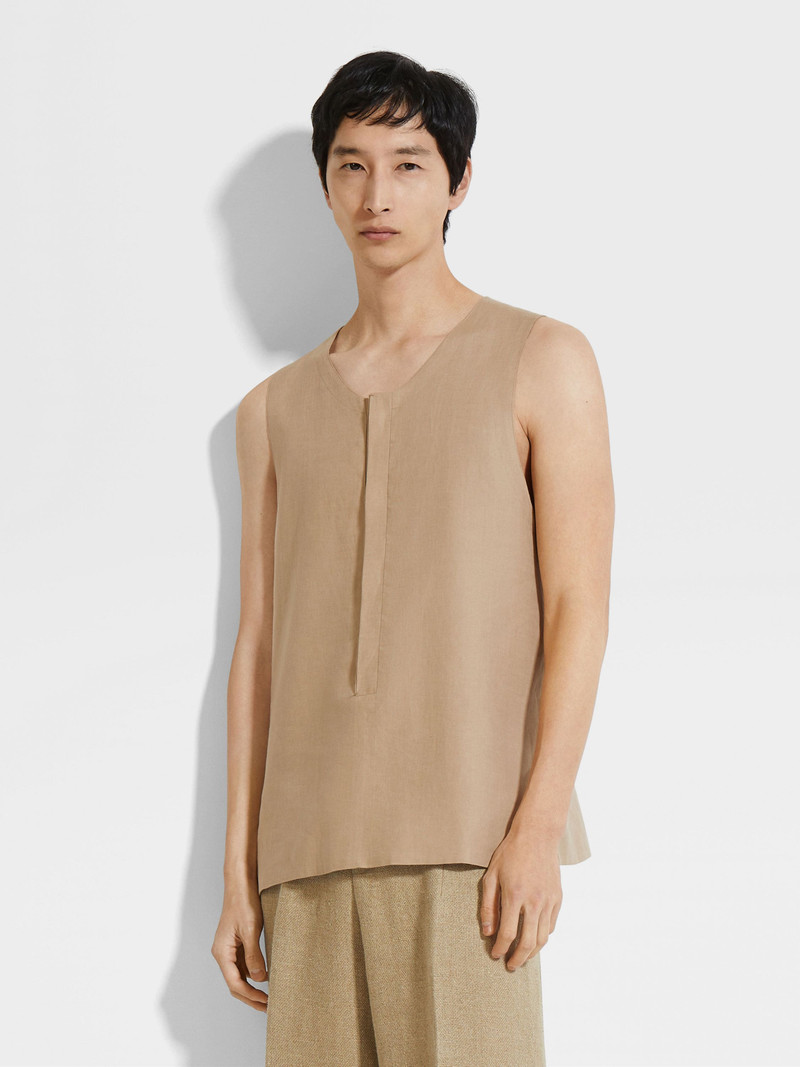 ZEGNA LIGHT TAUPE OASI LINO TANK SHIRT outlook