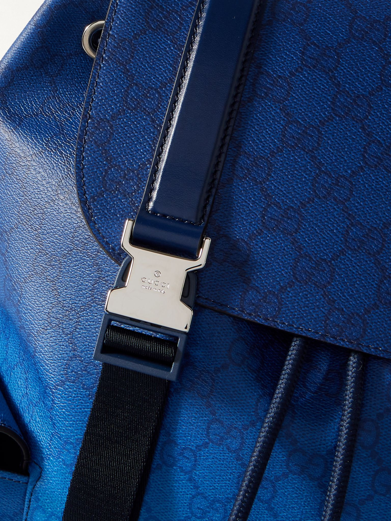 Gucci Chroma Dégradé Monogrammed Webbing-Trimmed Coated-Canvas Backpack Blue - 4