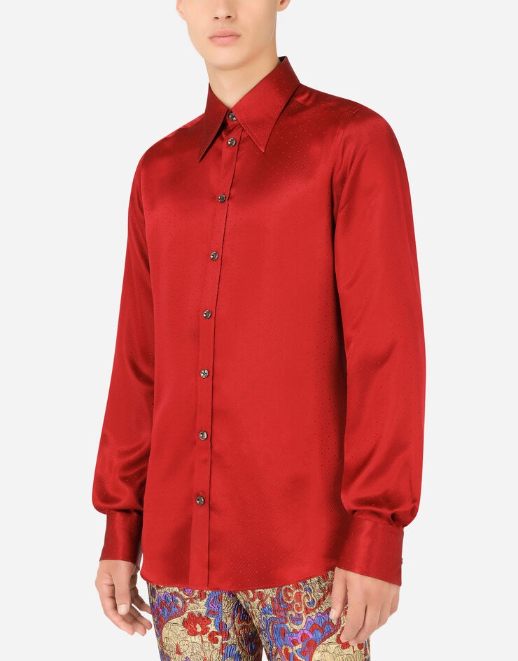 Silk jacquard Mazzini-fit shirt - 4