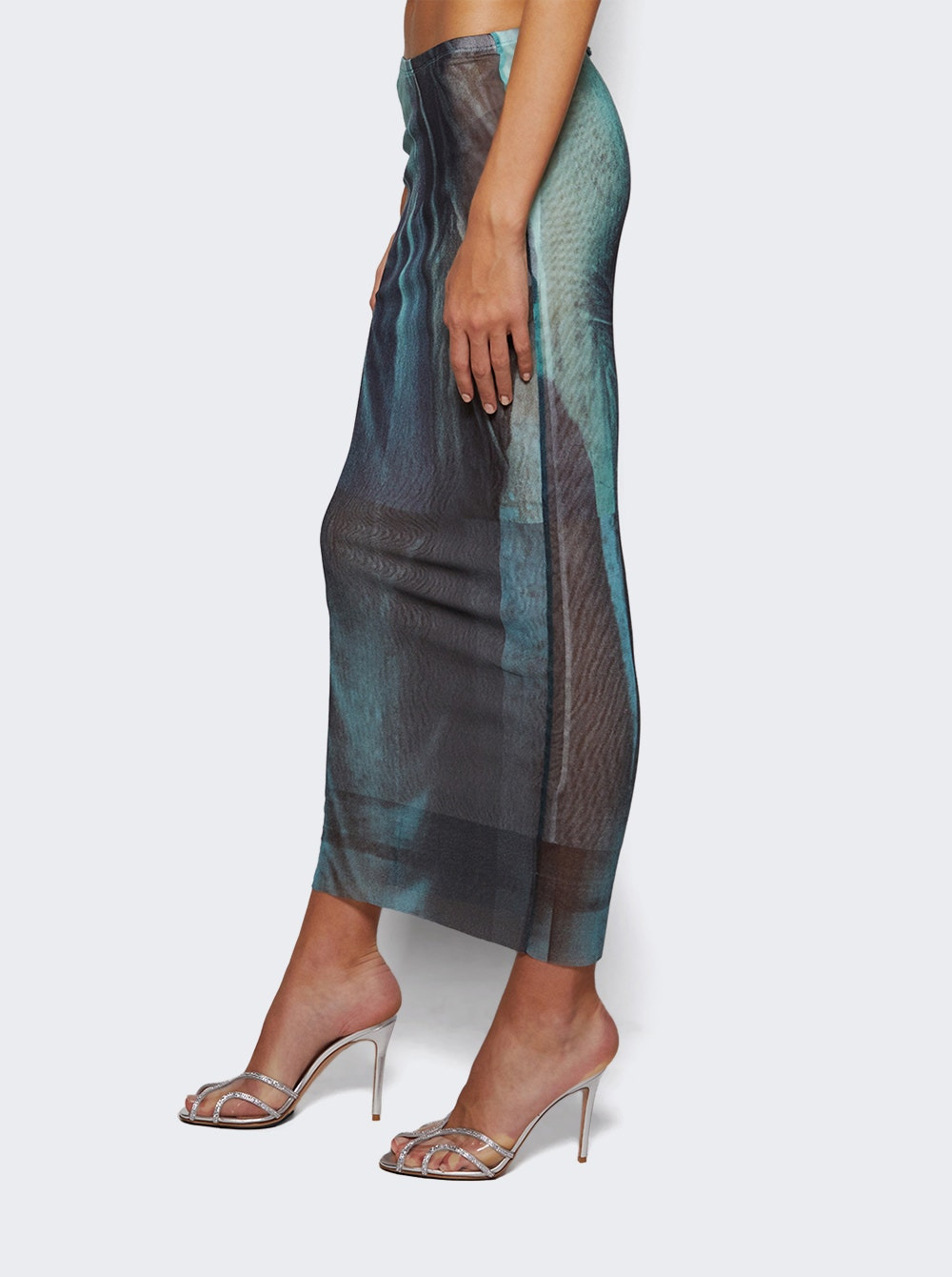 Mesh Long Skirt Water Print - 3