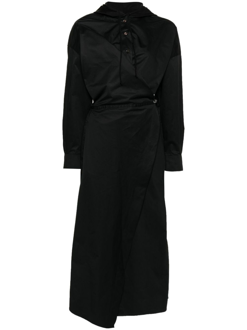 long-sleeved hooded wrap dress - 1