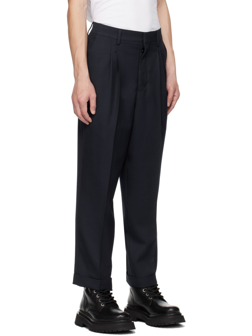 Navy Carrot Fit Trousers - 2