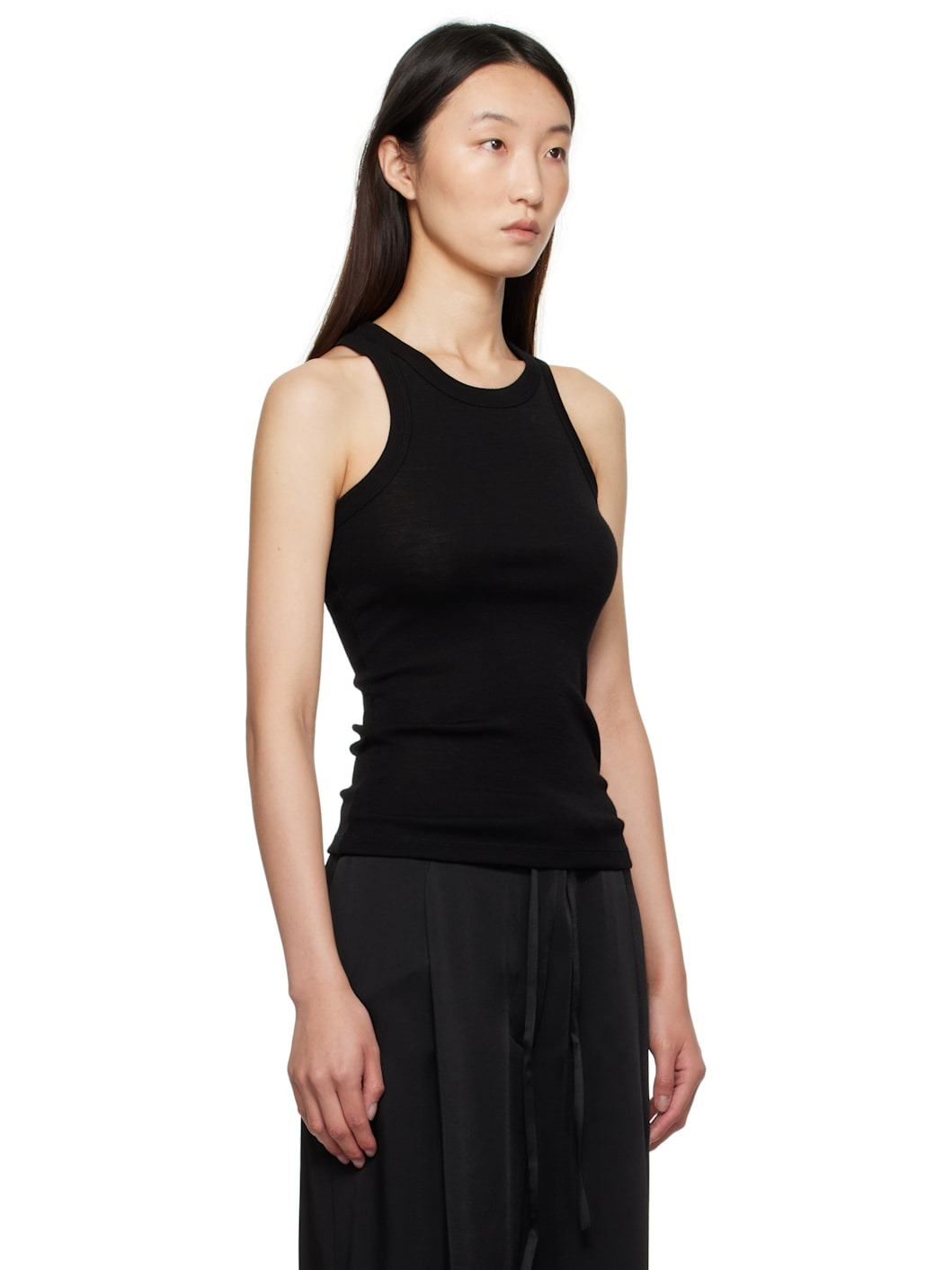 Black Racerback Merino Jersey Tank Top - 2