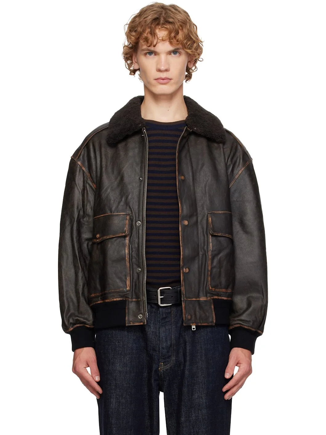 Black Detachable A-2 Leather Jacket - 1