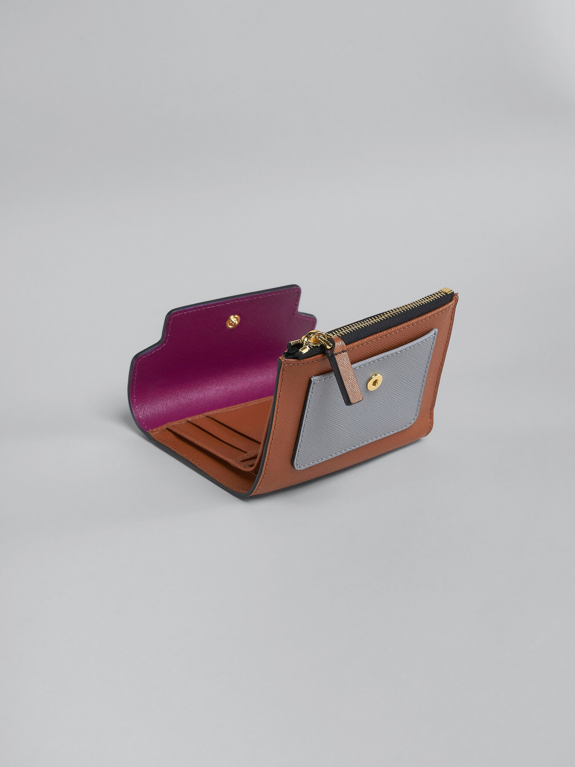PURPLE GREY AND BROWN SAFFIANO TRI-FOLD WALLET - 5