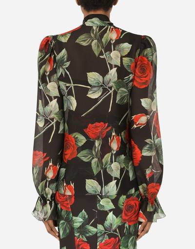 Dolce & Gabbana Textured chiffon pussy-bow shirt with rose print outlook