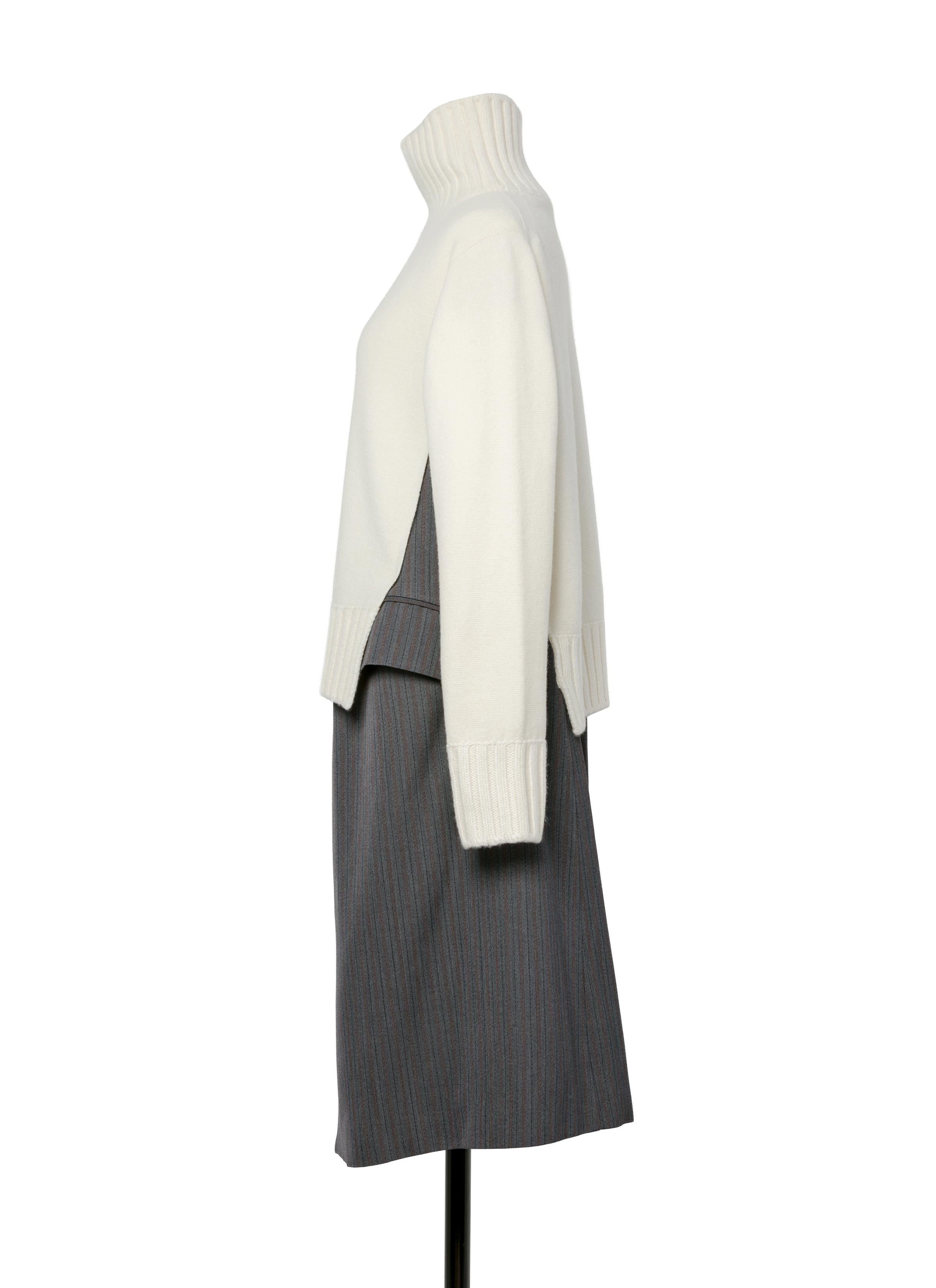 Stripe Doeskin x Wool Knit Coat Dress - 2