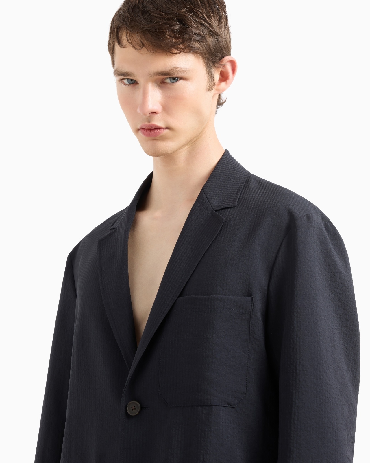 SINGLE-BREASTED JACKET IN NYLON SEERSUCKER - 5