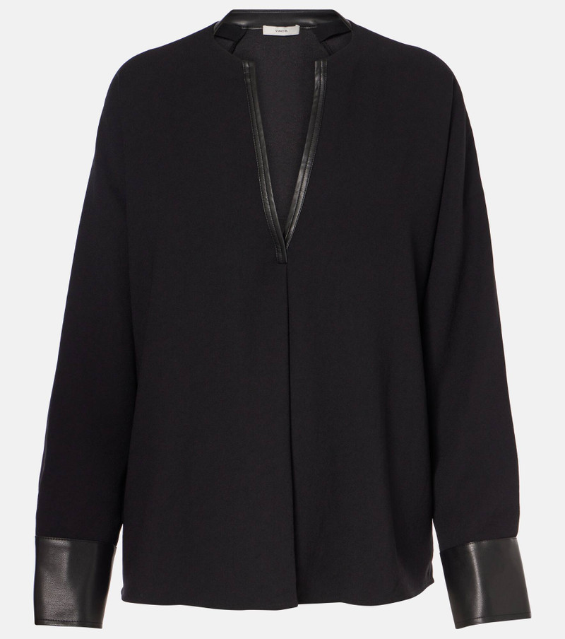 Faux leather-trimmed top - 1