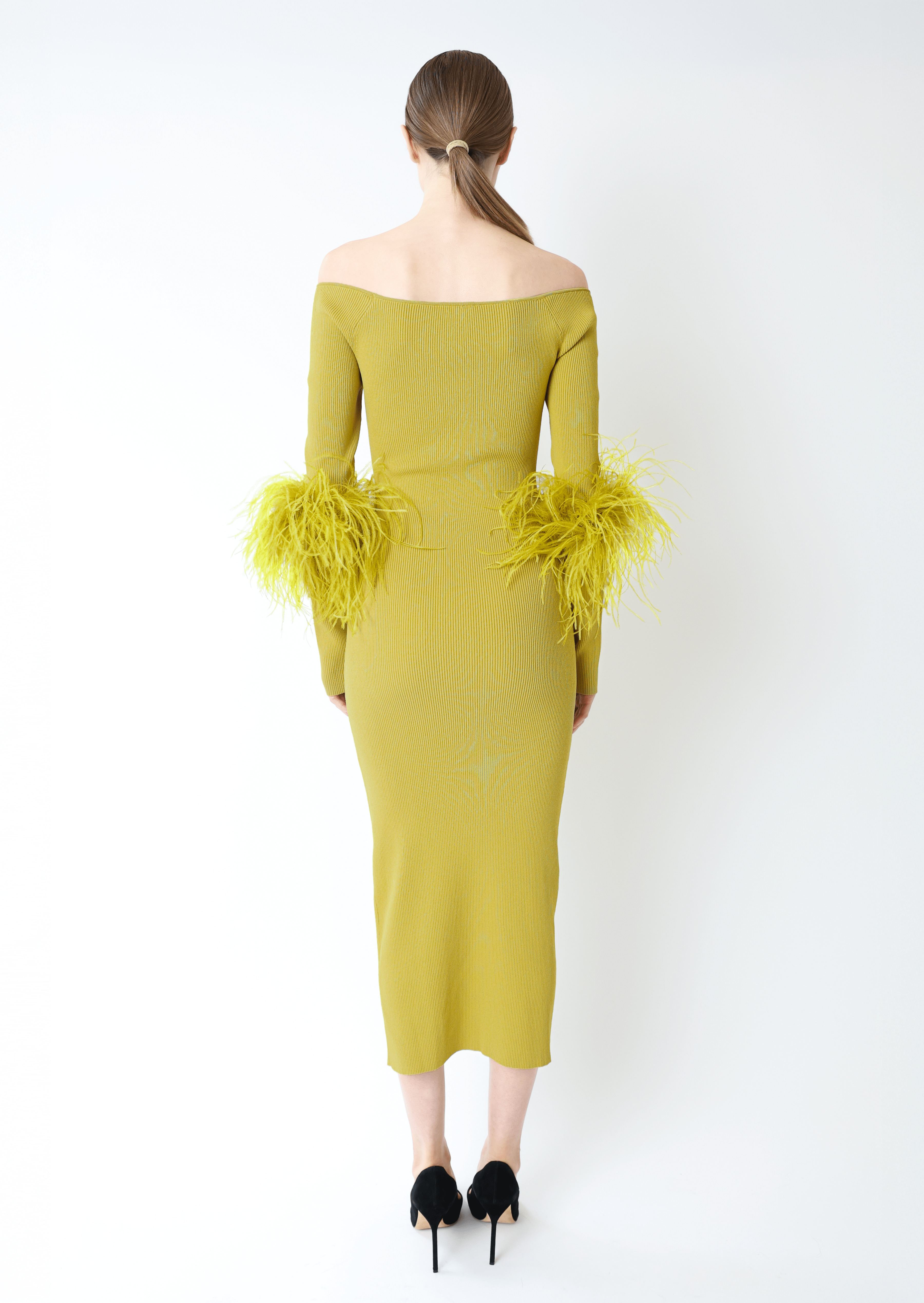 Matte Viscose Cross Front Dress With Feathers - 3