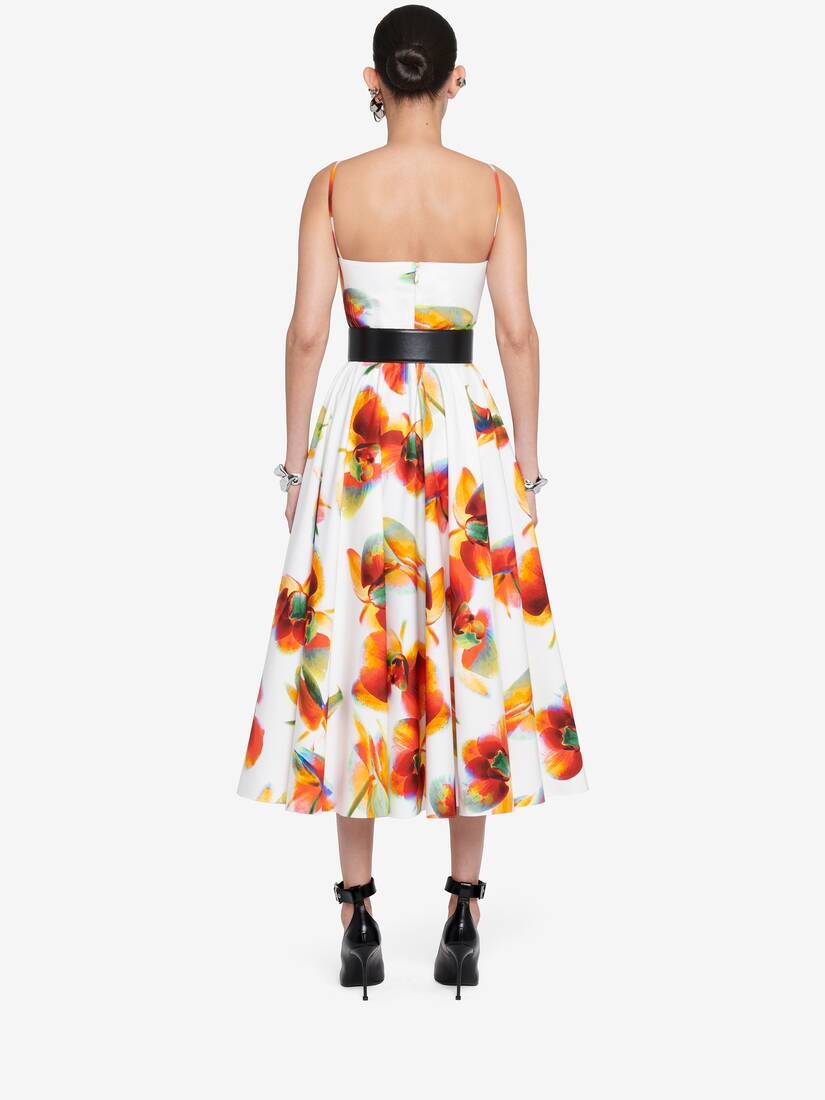 Women's Solarised Orchid Pleated Corset Dress in Optic White - 4