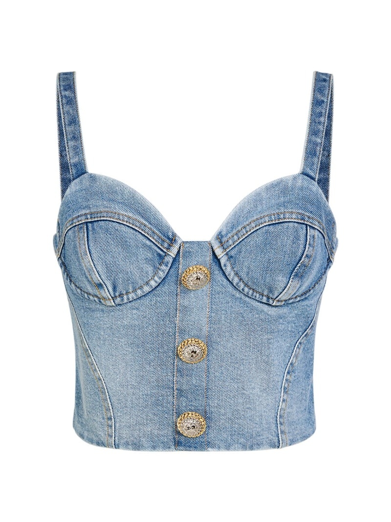 Stretch cotton denim corset top - 1