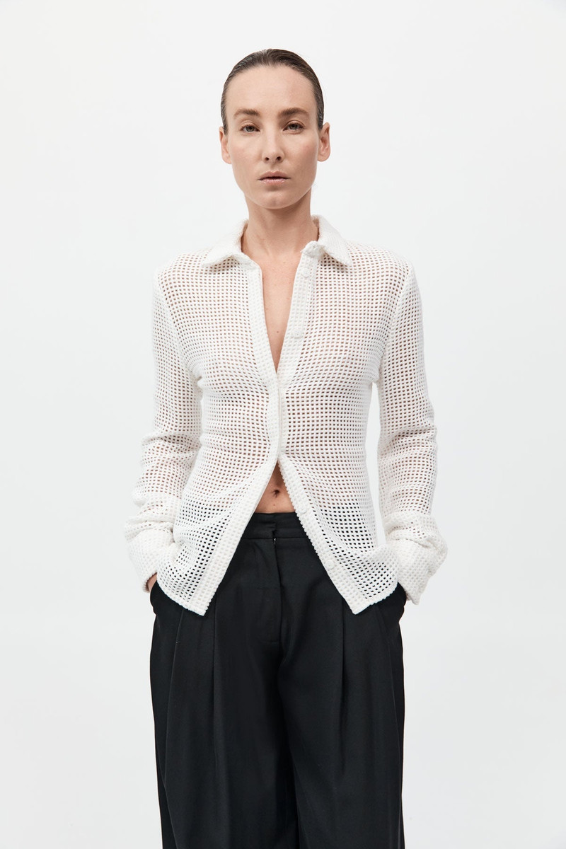 Fitted Cotton Grid Shirt - White 2