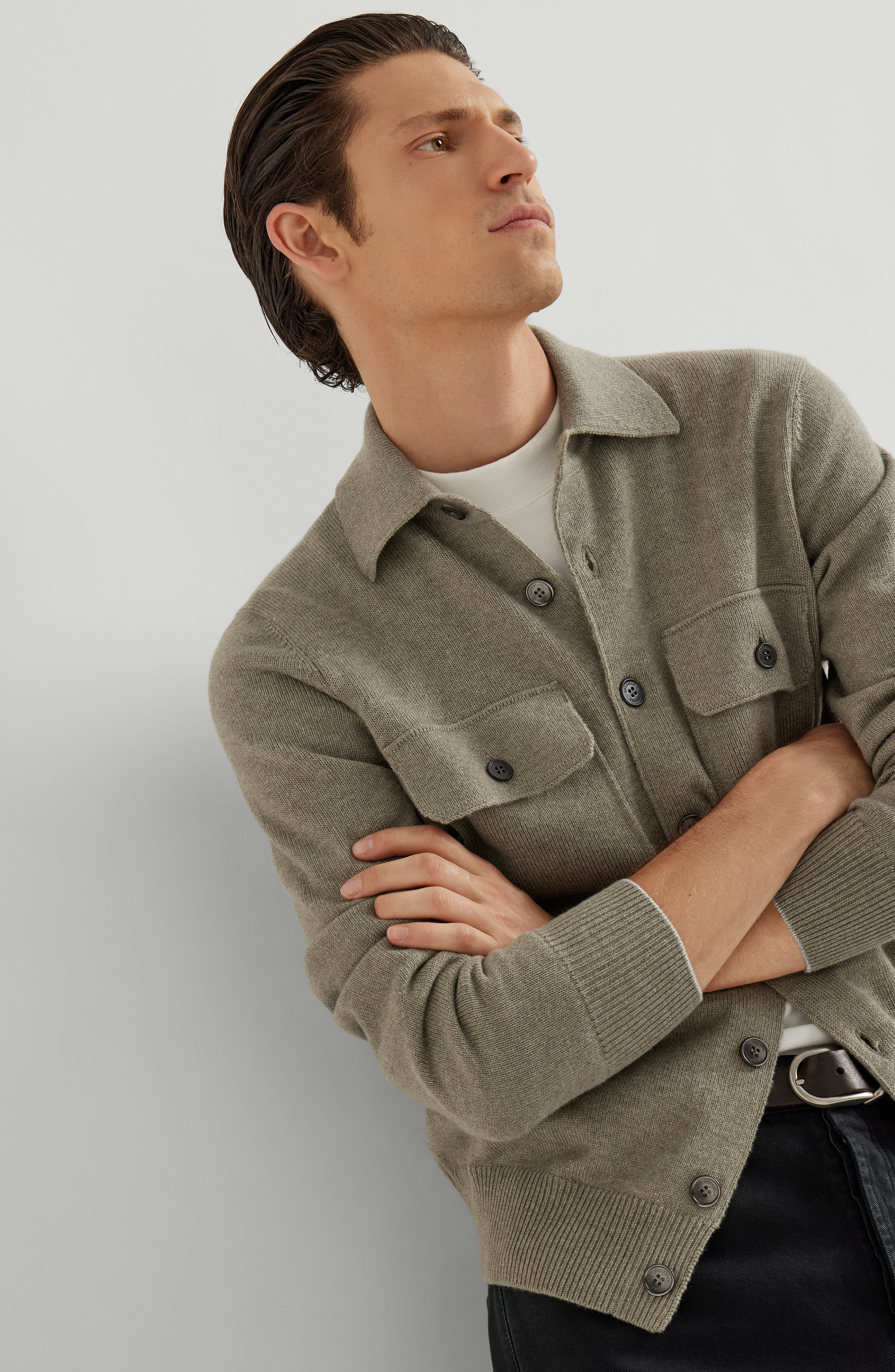 Brunello Cucinelli Shirt-style cardigan in Olive at Nordstrom - 5