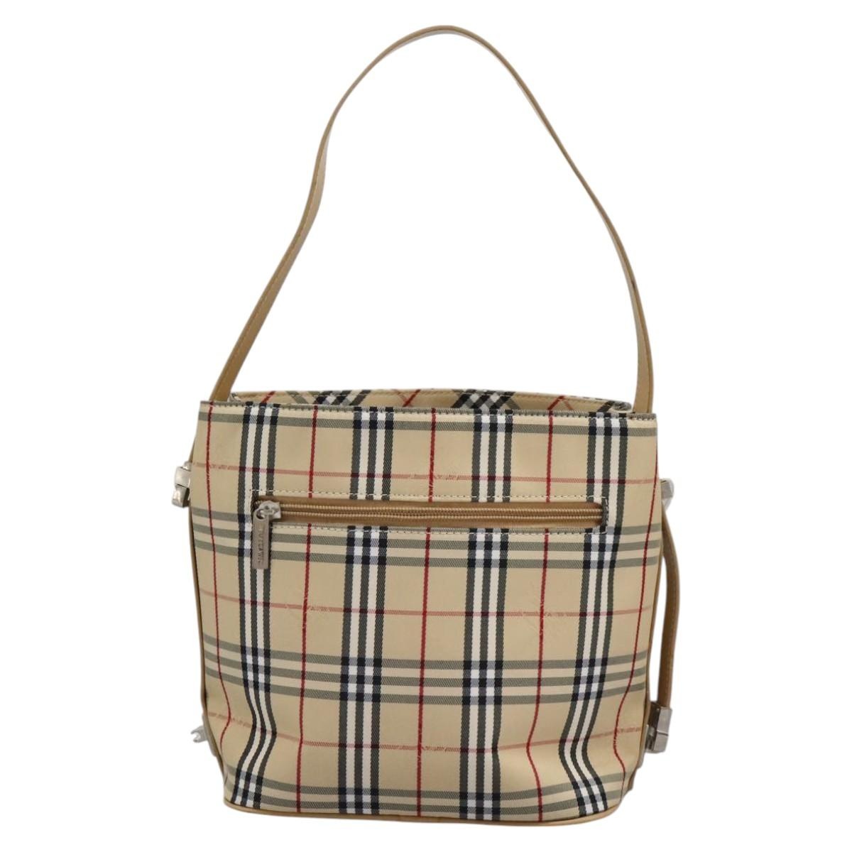 Burberry Nova Check Blue Label Shoulder Bag Canvas Beige Silver - 2