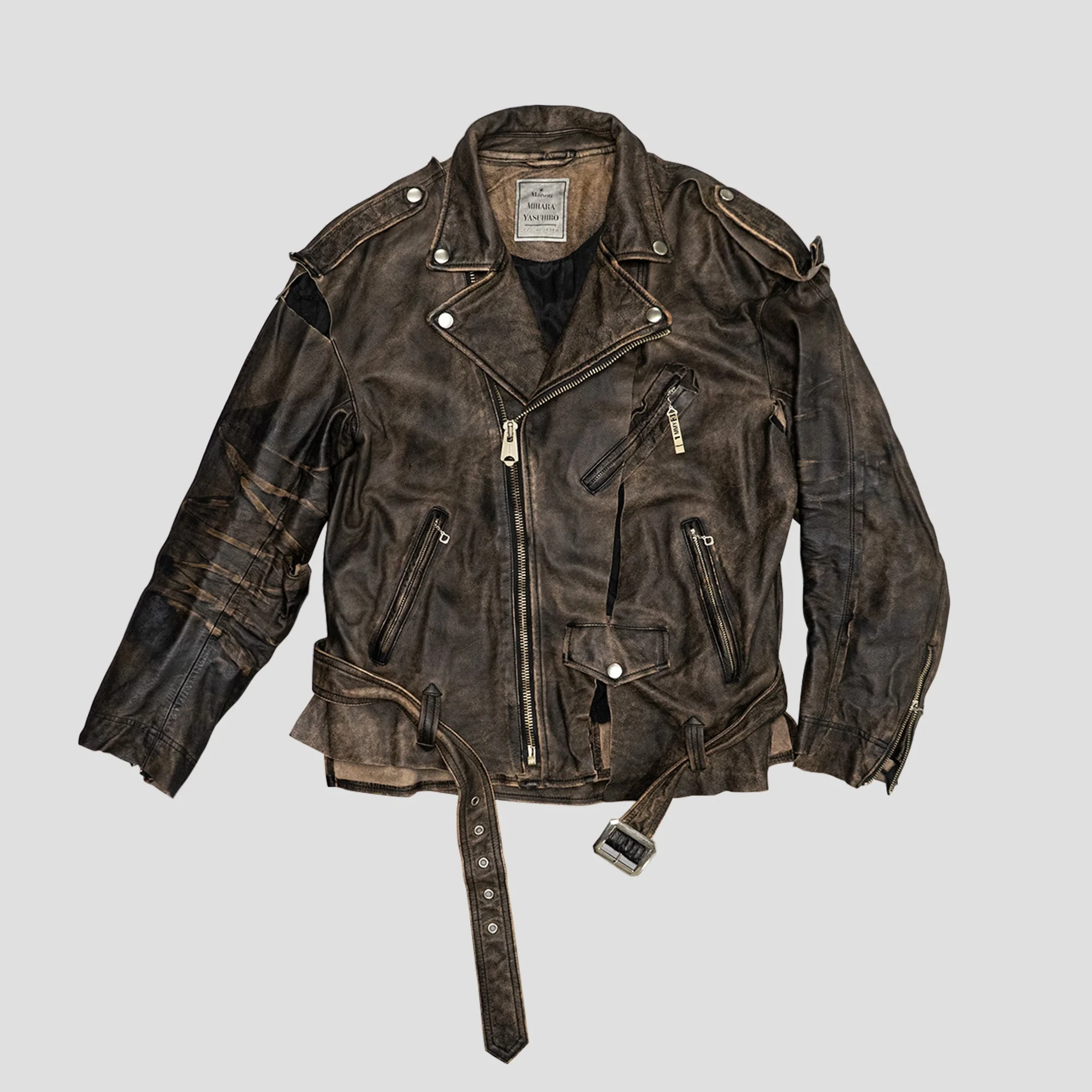 DISTRESSED BIKER LEATHER JACKET - 1