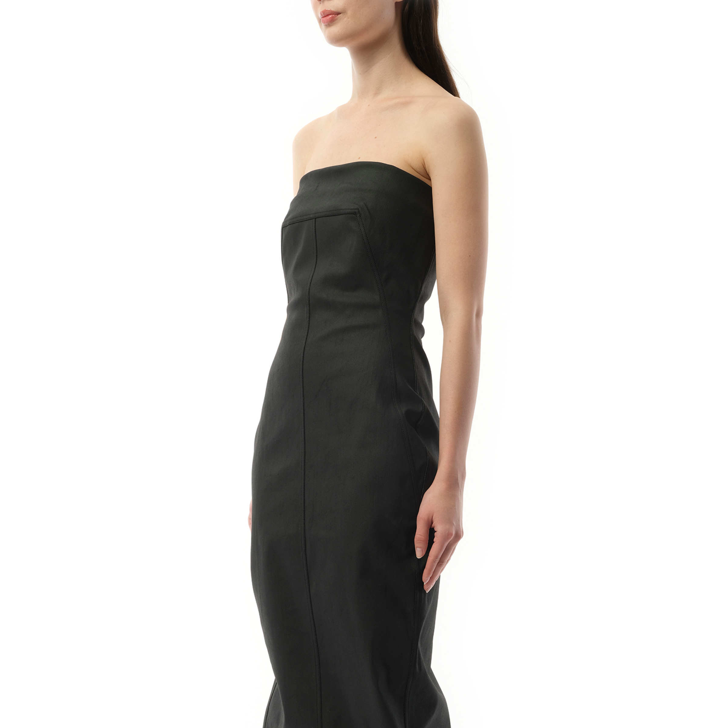Stretch Denim Bustier Gown in Black - 5