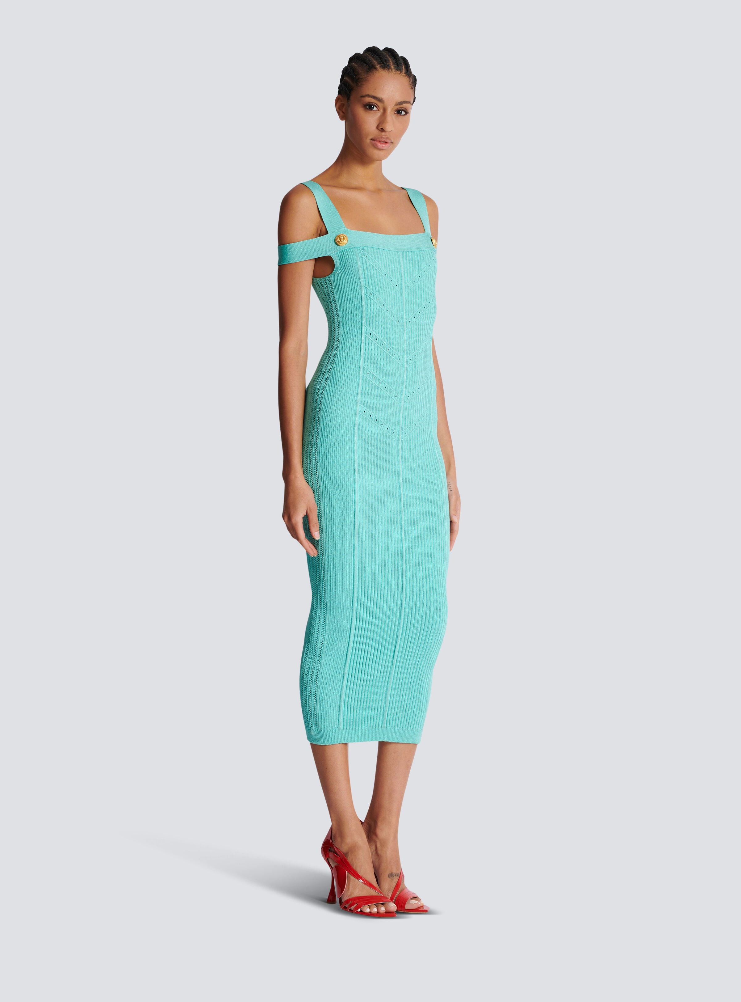 Knit midi dress with double straps - 3