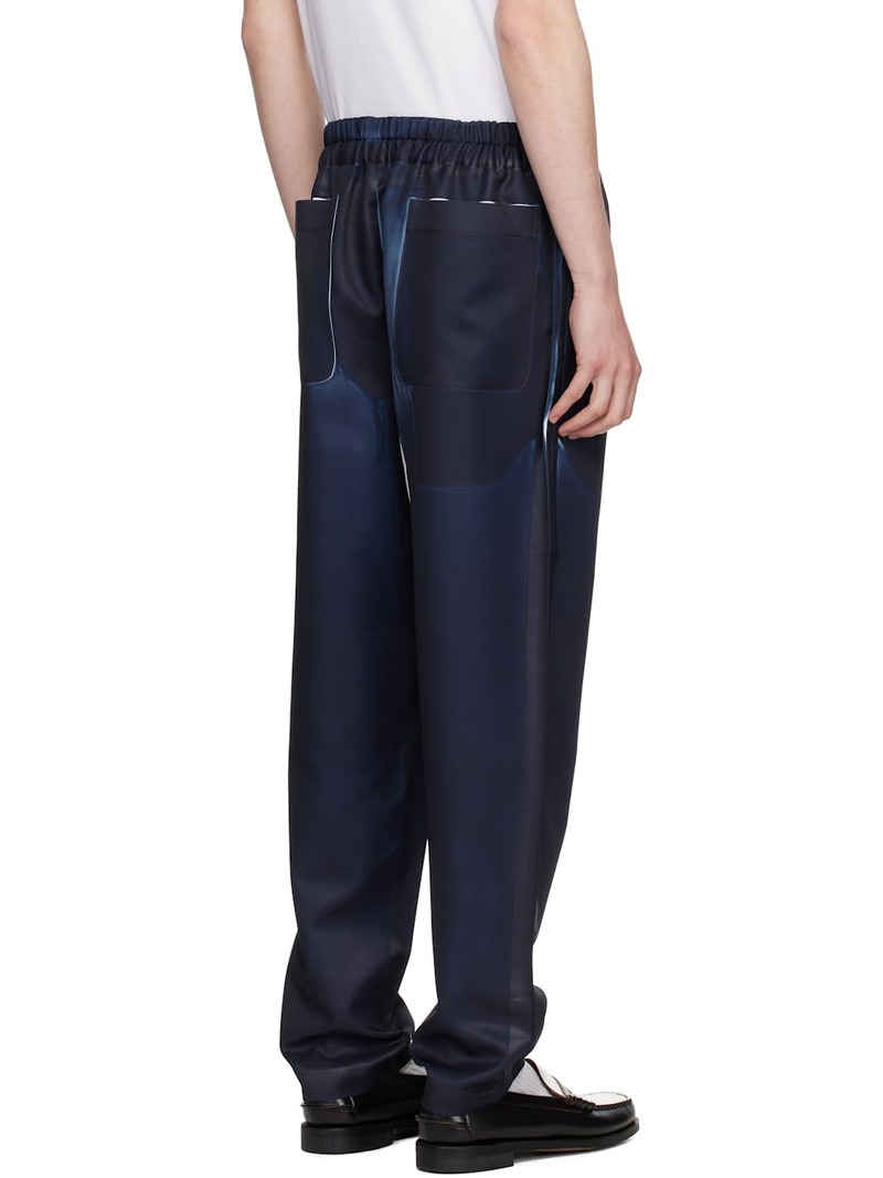 Navy Polyester Twill Garment Printed Trousers 3