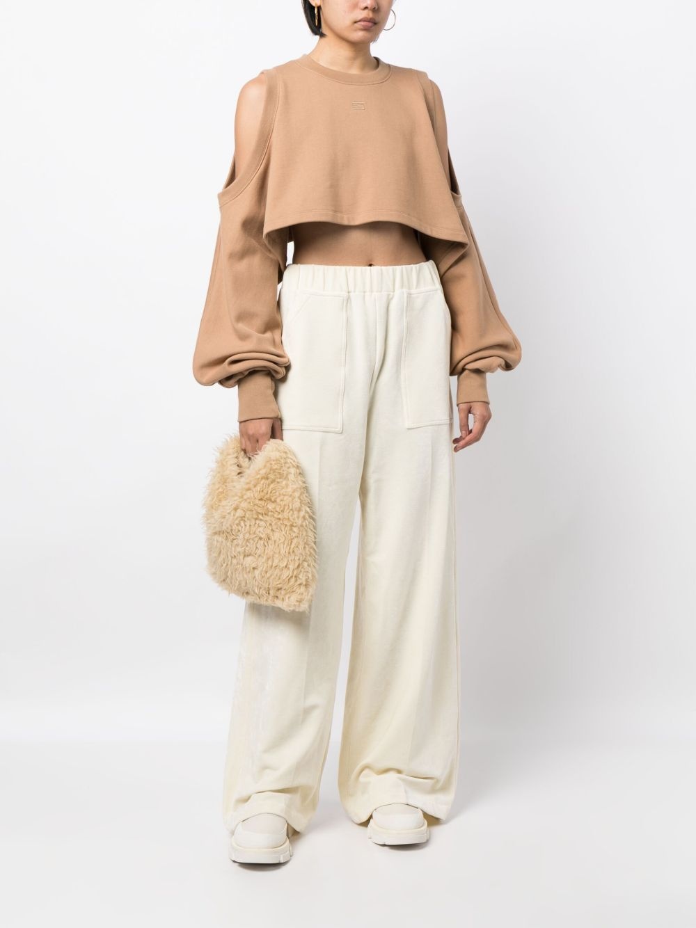 elasticated-waistband velvet-finish flared trousers - 2