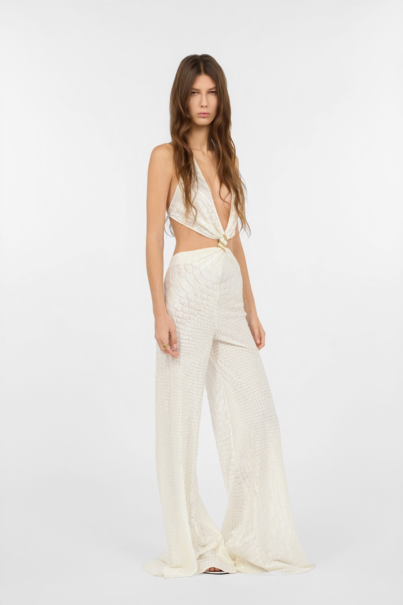 White Jumpsuit with Scale Print and Cut-Out Detailing 3