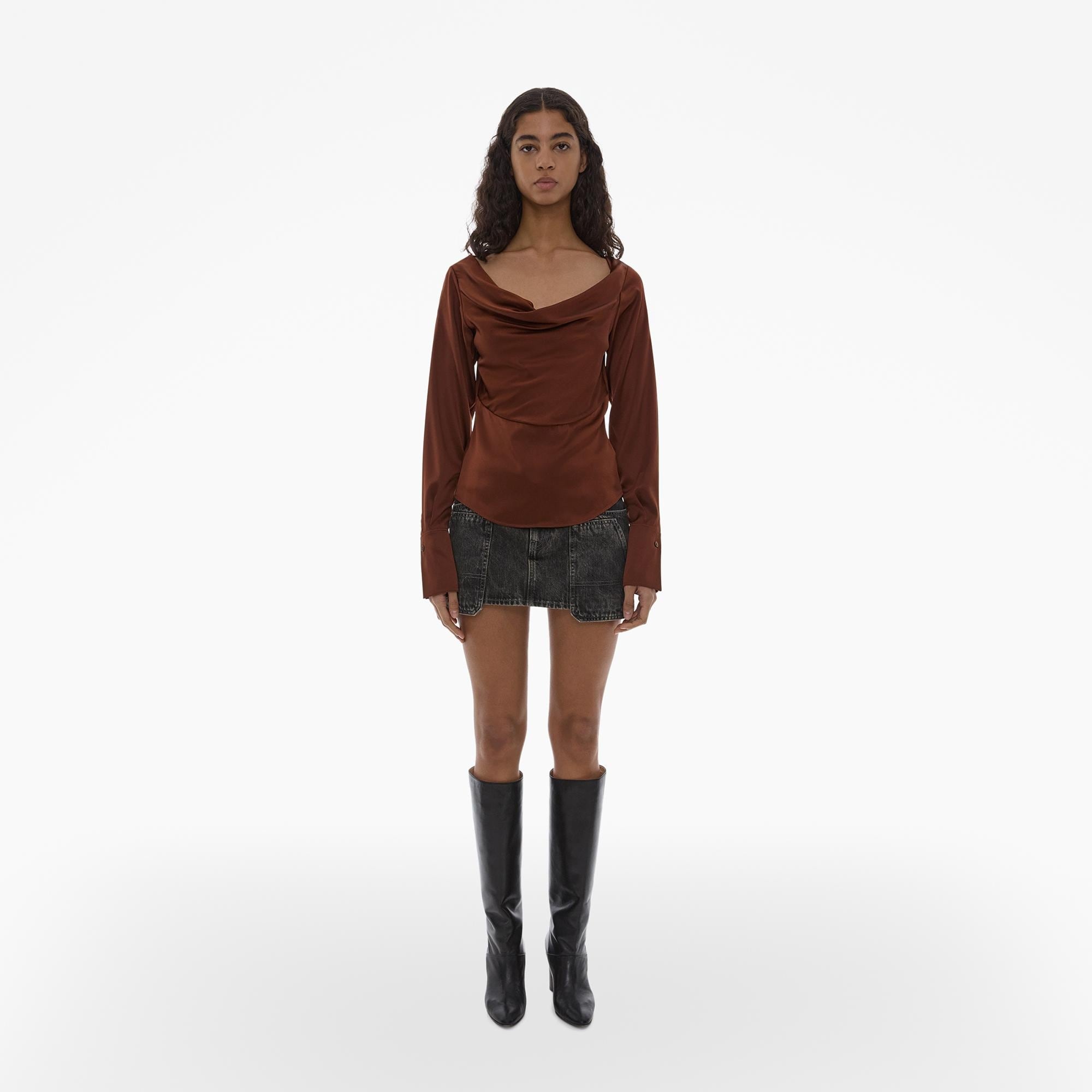 STRETCH SILK COWL NECK BLOUSE - 2