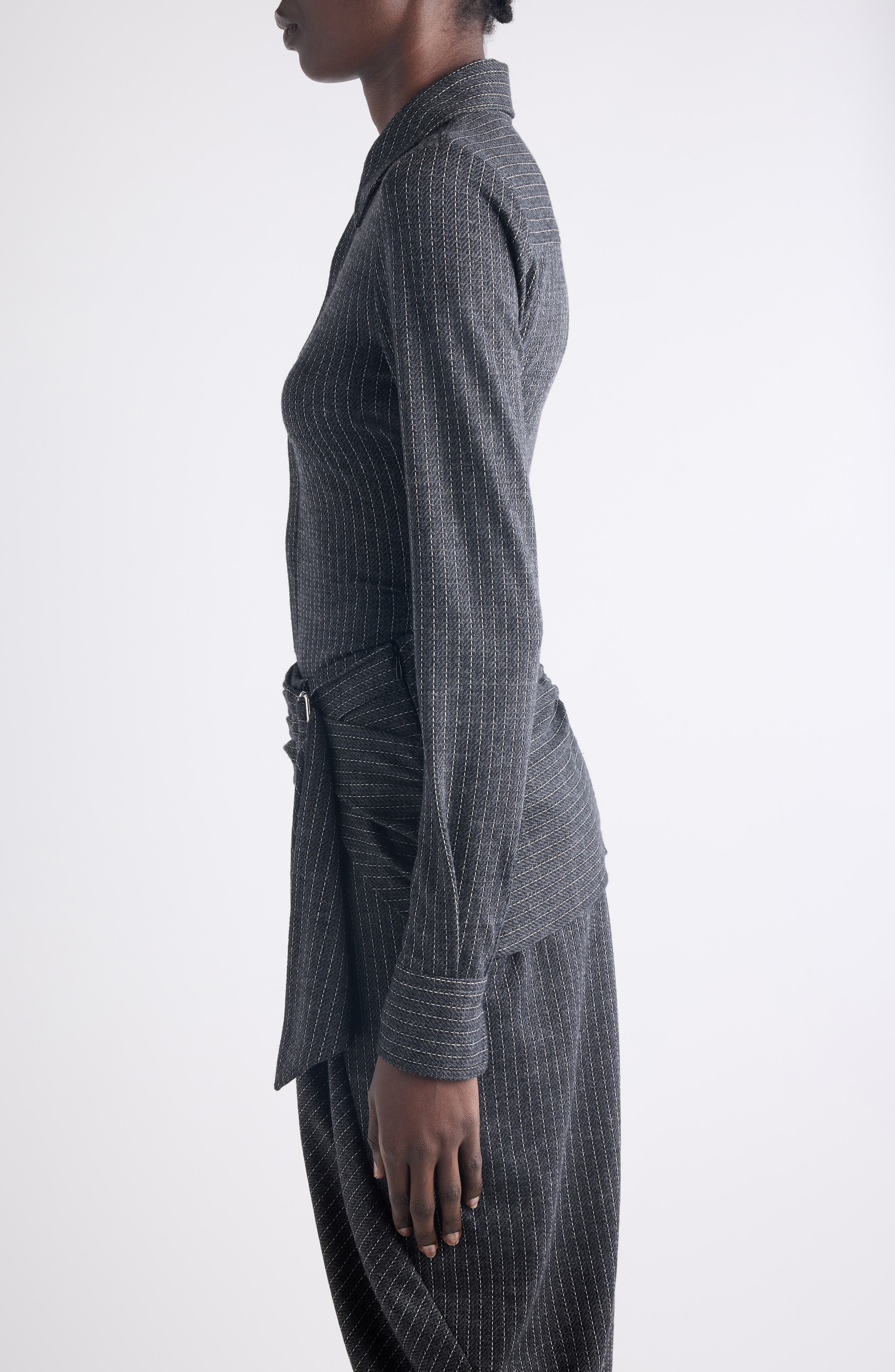 Isabel Marant Romeo Pinstripe Virgin Wool Blend Button-Up Shirt in Anthracite at Nordstrom - 4
