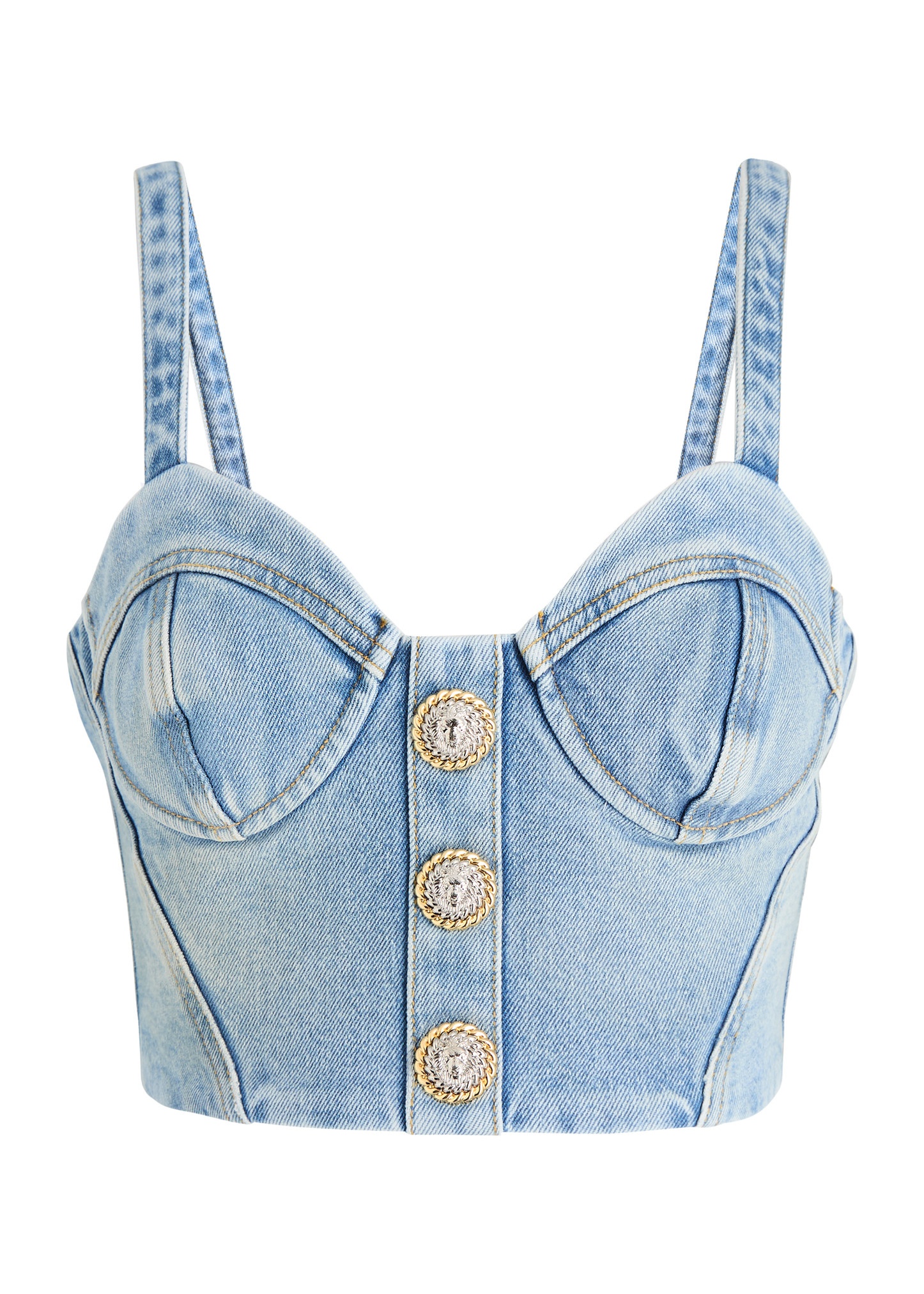 Cropped stretch-denim corset top - 1