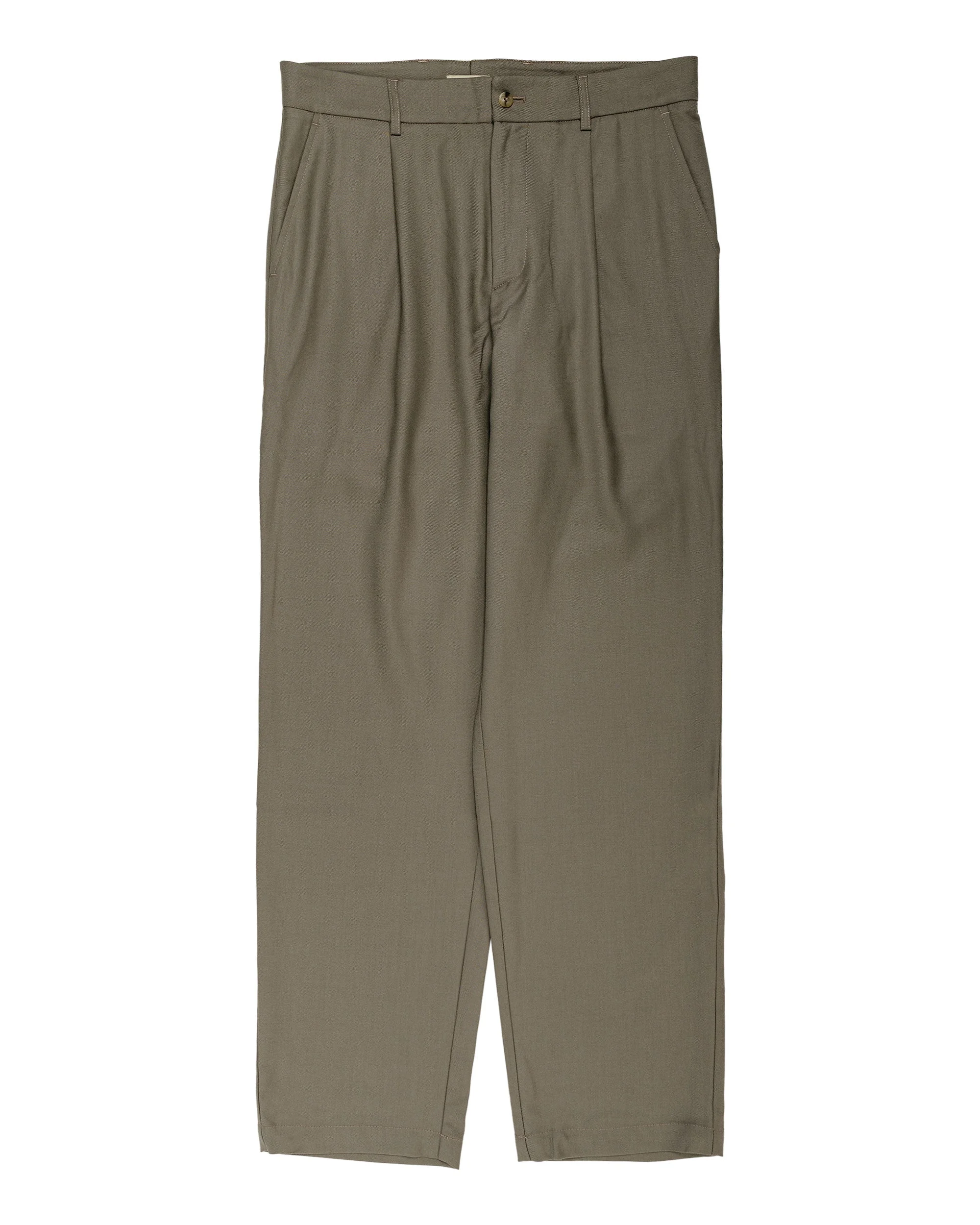 One Pleat Trousers Super 130's Merino Twill Vertdigris Green - 1