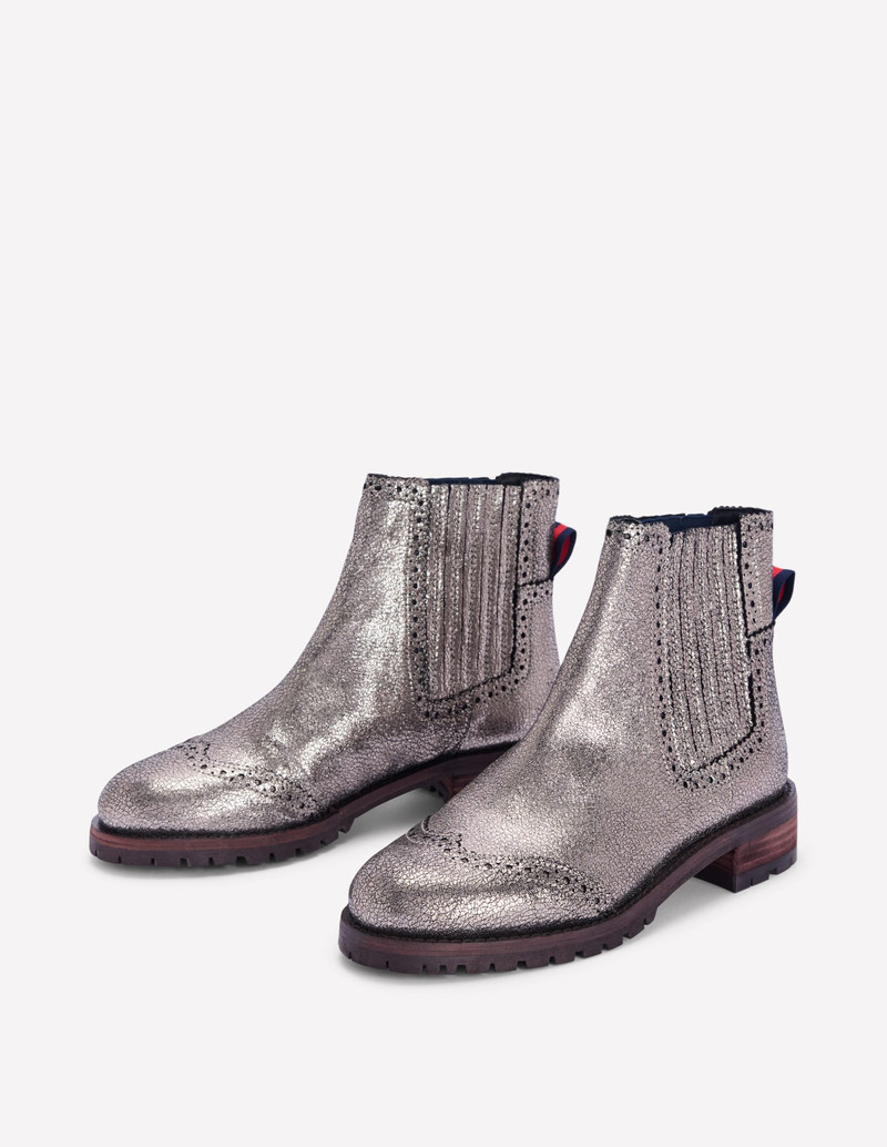 Brogue Detail Chelsea Boots-Silver 3
